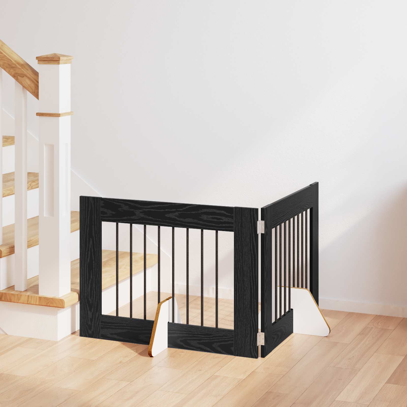 vidaXL Poartă pentru câini cu suporturi 2 pcs Stejar Negru 80 x 60 cm