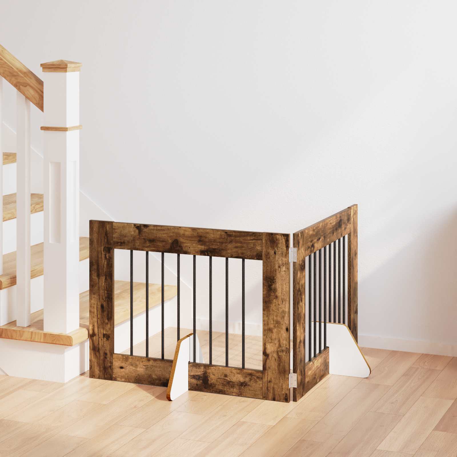 vidaXL Poartă pentru câini cu suporturi 2 pcs Stejar fumuriu