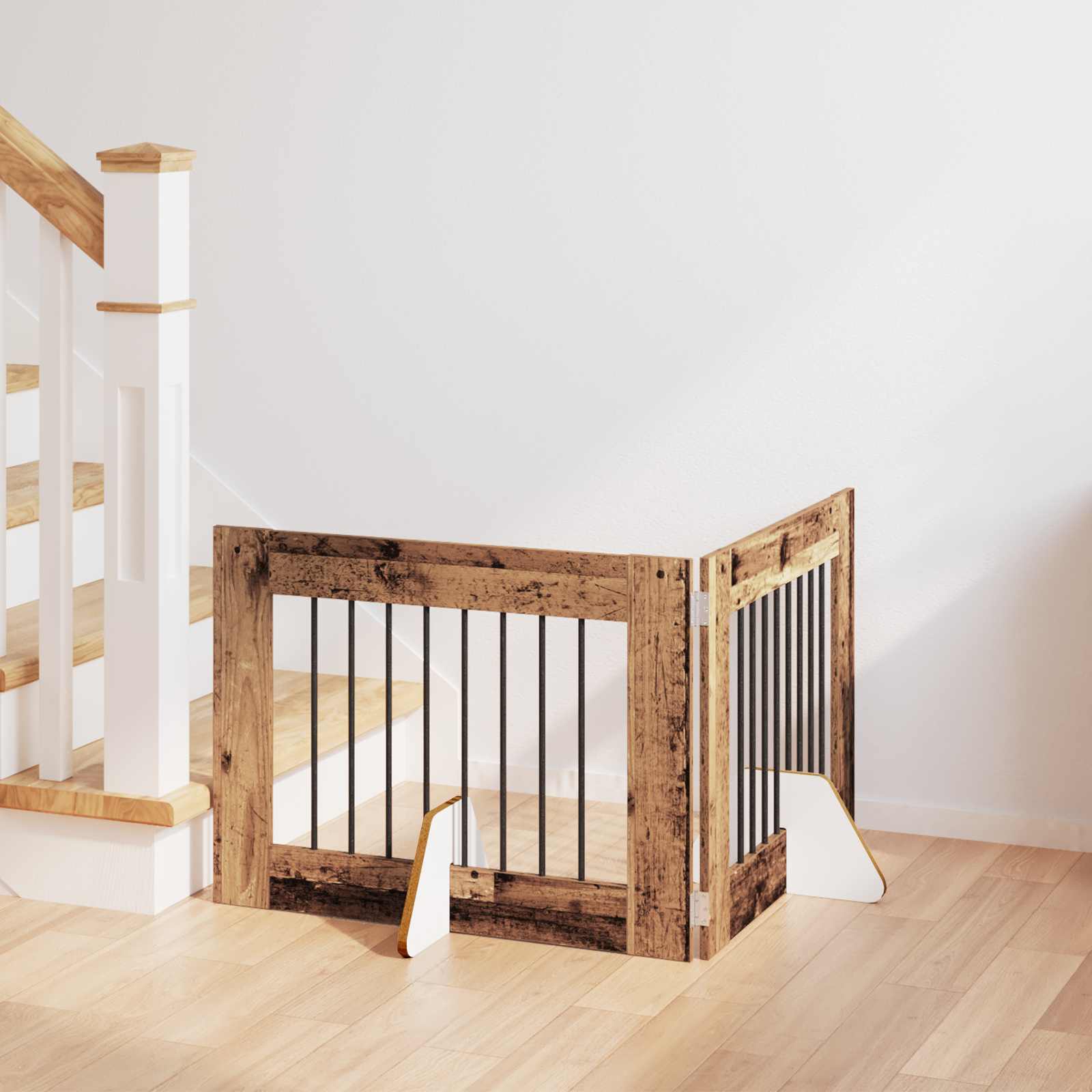 vidaXL Poartă pentru câini cu suporturi 2 pcs Lemn vechi 80 x 60 cm