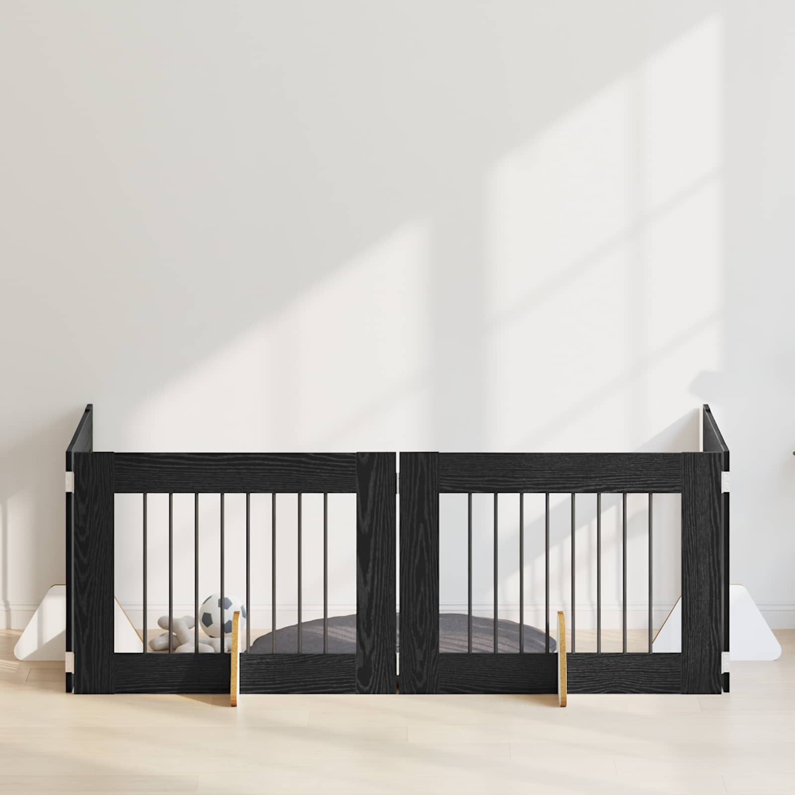 vidaXL Poartă pentru câini cu suporturi 4 pcs Stejar Negru 80 x 60 cm