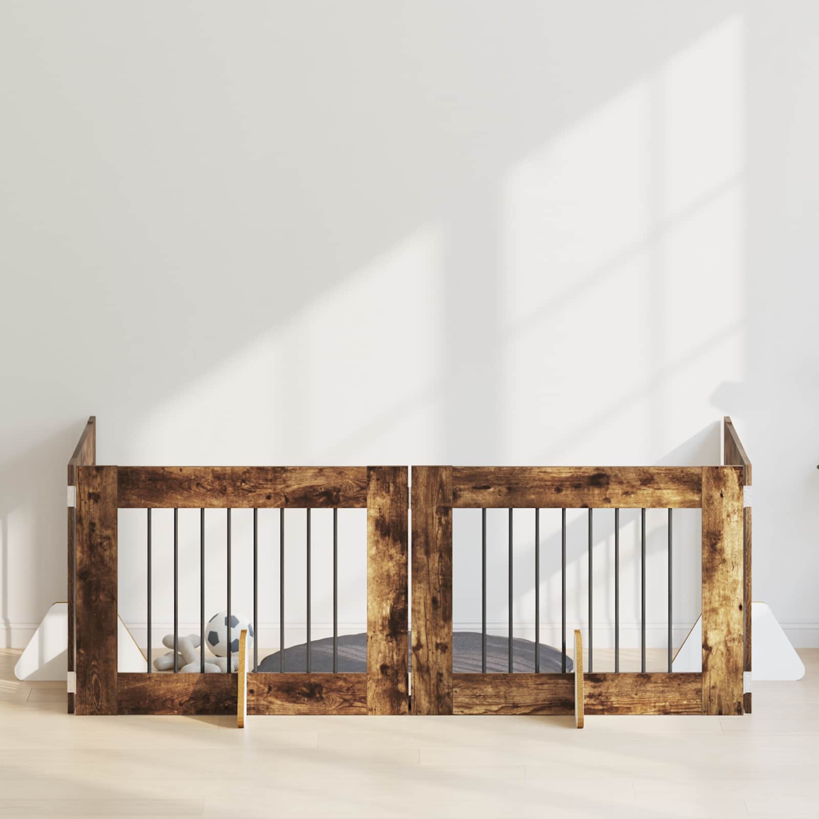 vidaXL Poartă pentru câini cu suporturi 4 pcs Stejar fumuriu