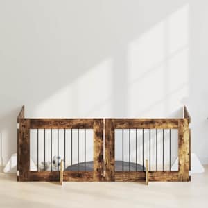 Vrata za pse z stojali 4 pcs Dimljen hrast 80 x 60 cm