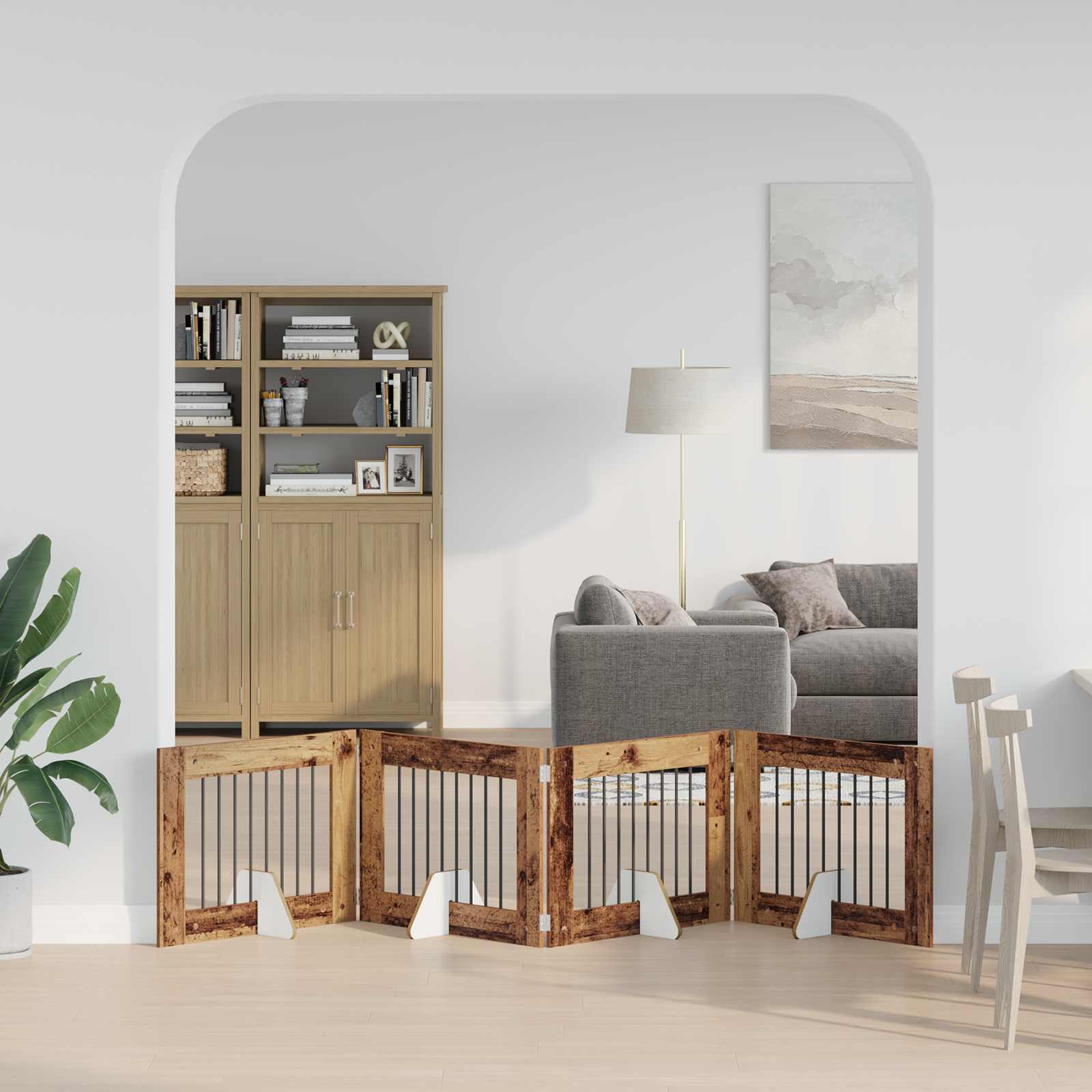 Hondenhekje met standaards 4 pcs Oud hout 80 x 60 cm image 3