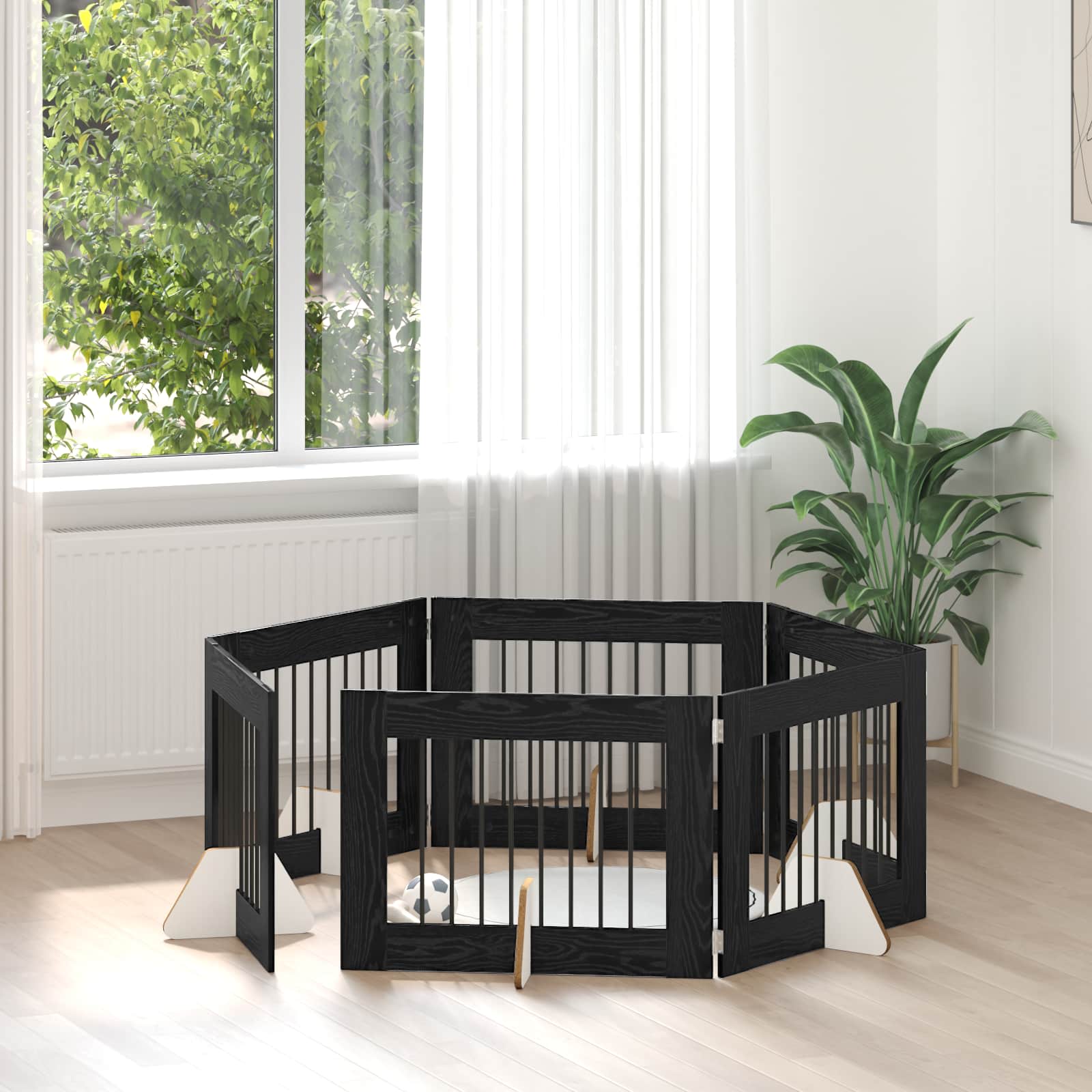 Hondenhekje met standaards 6 pcs Zwart eiken 80 x 60 cm image 1