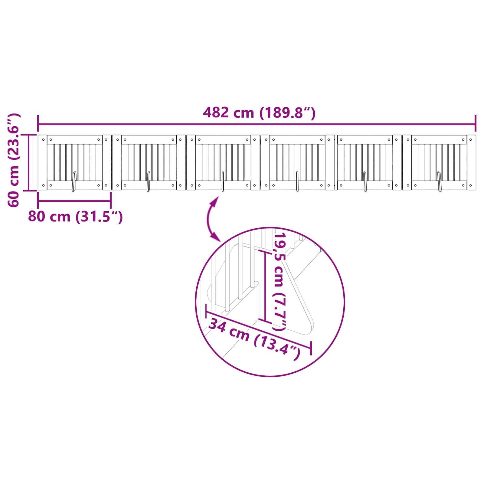 Hondenhekje met standaards 6 pcs Zwart eiken 80 x 60 cm image 11