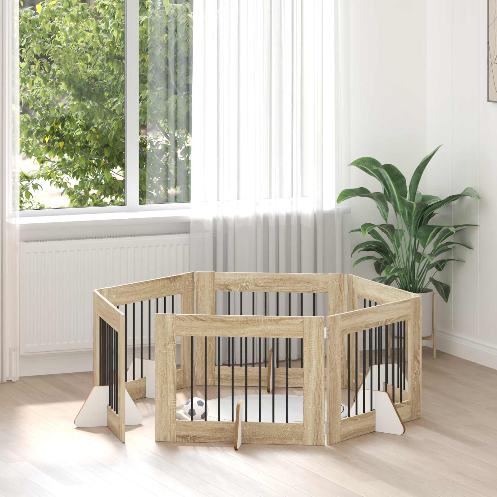 vidaXL Poartă pentru câini cu suporturi 6 pcs Stejar Sonoma 80 x 60 cm