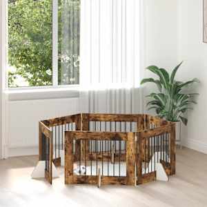 Vrata za pse z stojali 6 pcs Dimljen hrast 80 x 60 cm