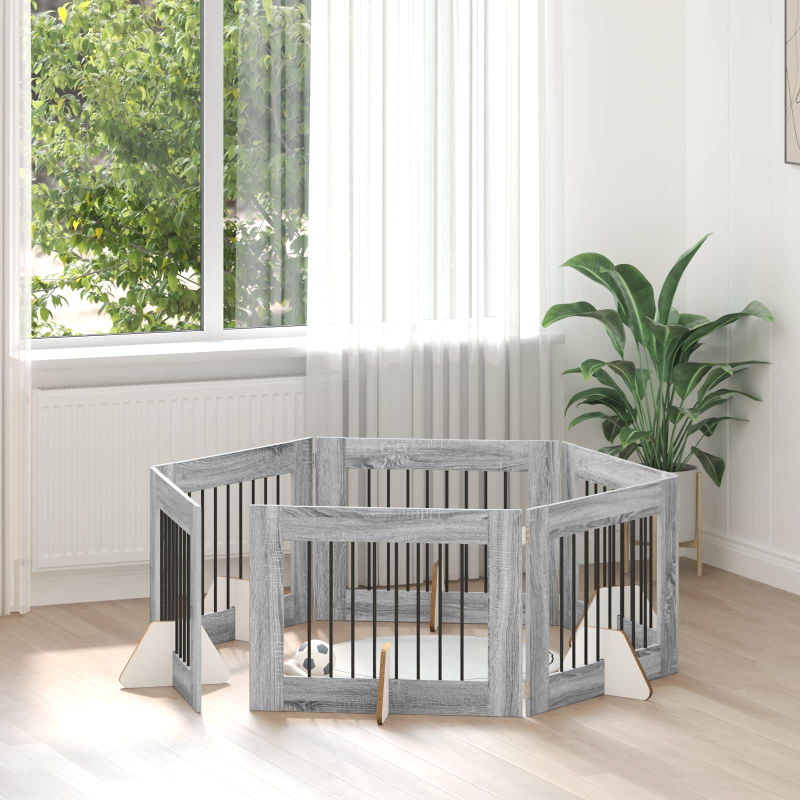 vidaXL Poartă pentru câini cu suporturi 6 pcs Sonoma gri 80 x 60 cm