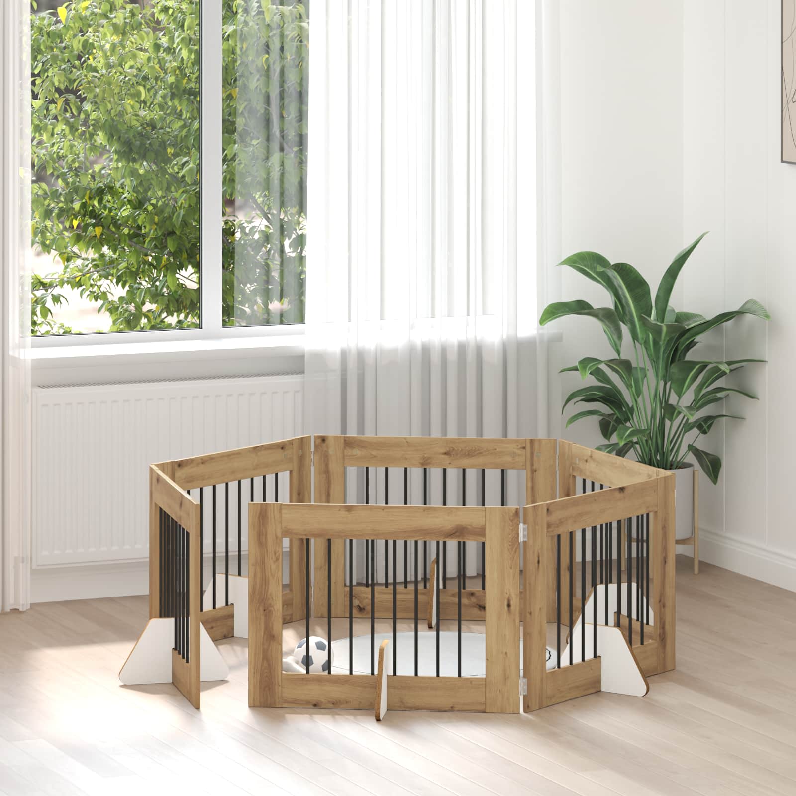 vidaXL Poartă pentru câini cu suporturi 6 pcs Stejar Artizanal