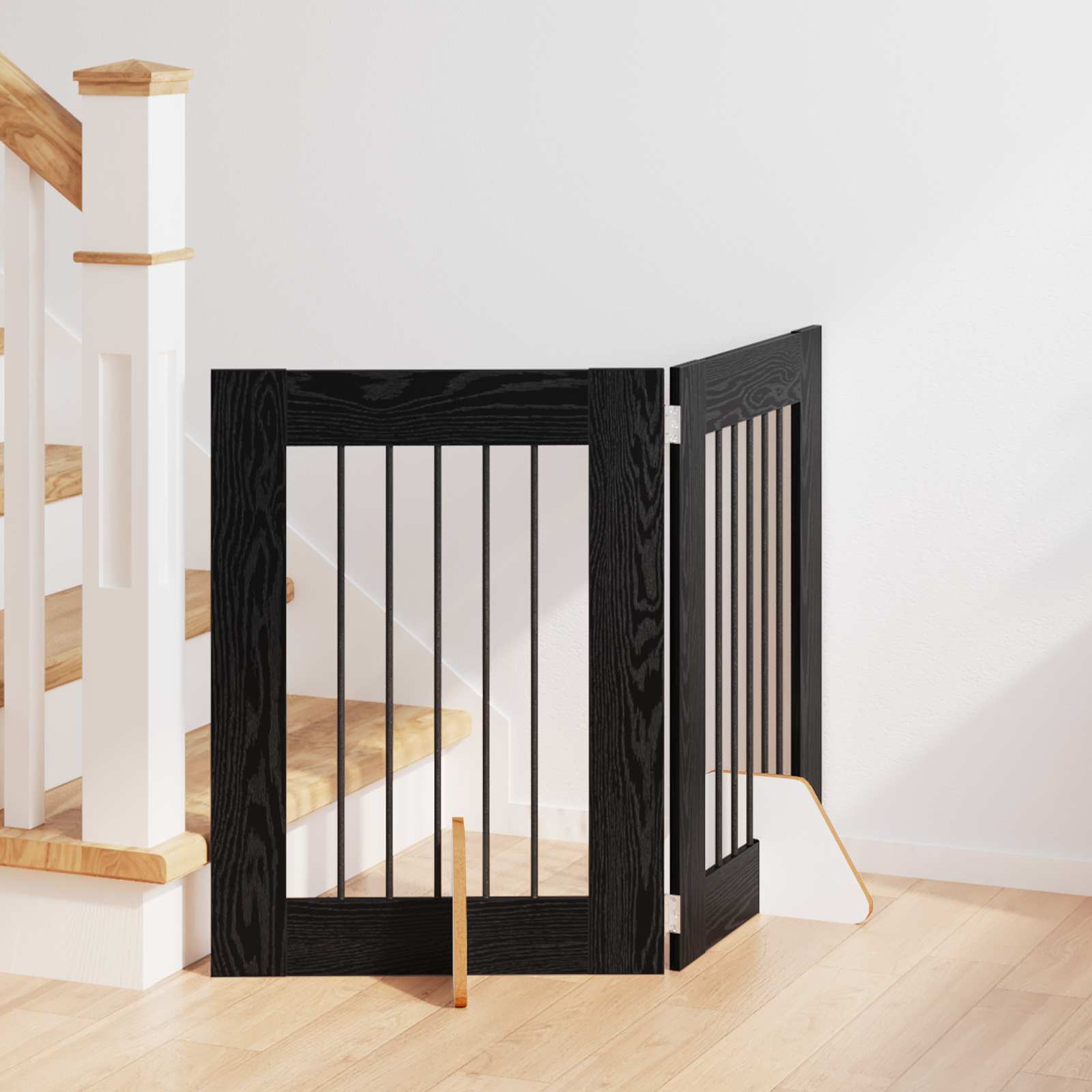 vidaXL Poartă pentru câini cu suporturi 2 pcs Stejar Negru 60 x 60 cm