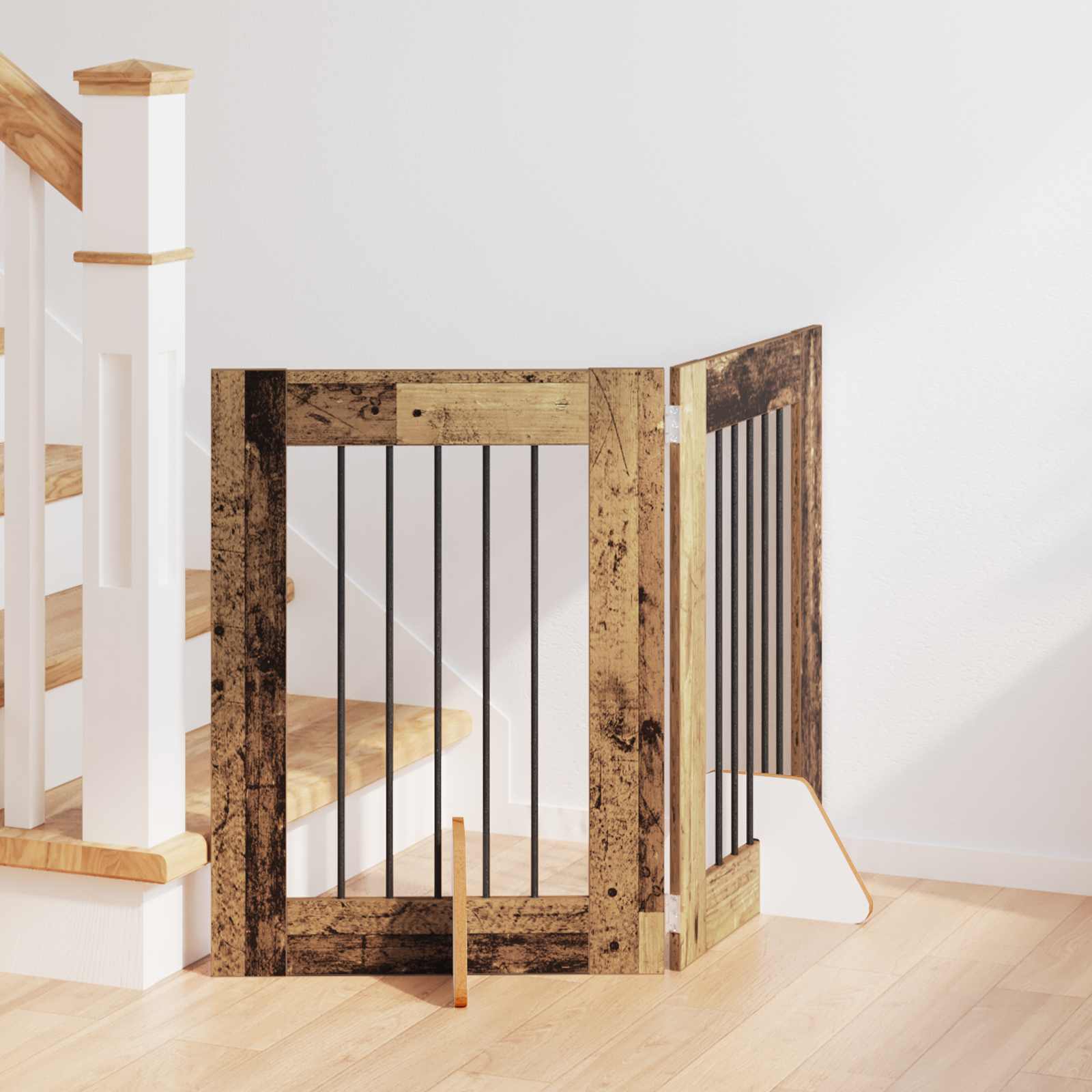 vidaXL Poartă pentru câini cu suporturi 2 pcs Lemn vechi 60 x 60 cm