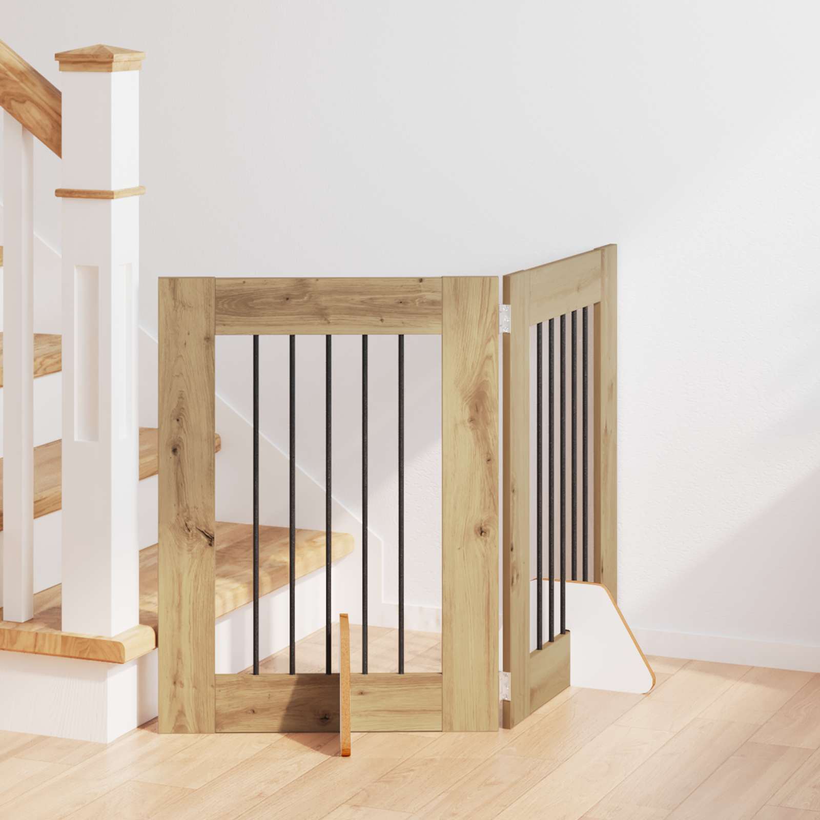 vidaXL Poartă pentru câini cu suporturi 2 pcs Stejar Artizanal