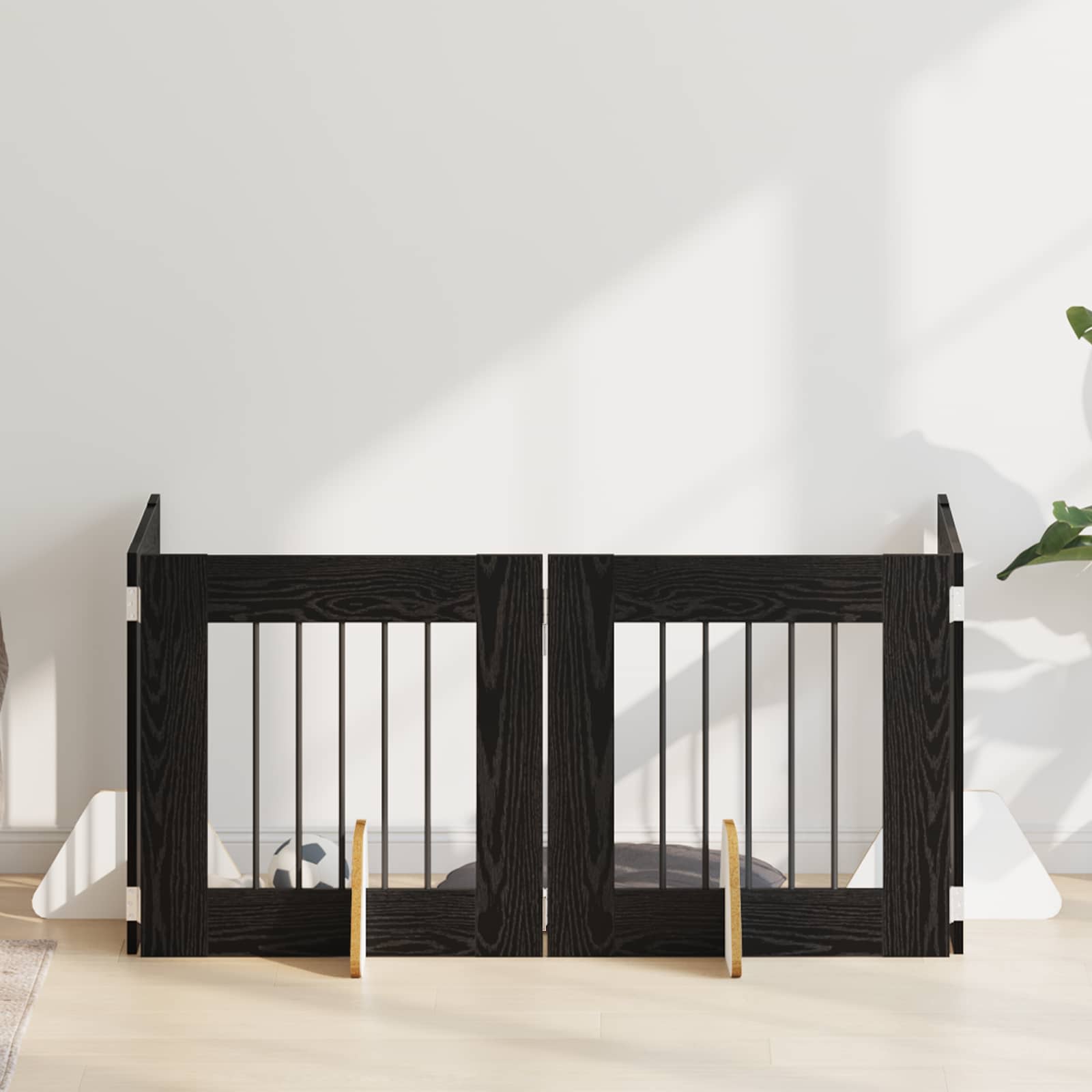 vidaXL Poartă pentru câini cu suporturi 4 pcs Stejar Negru 60 x 60 cm