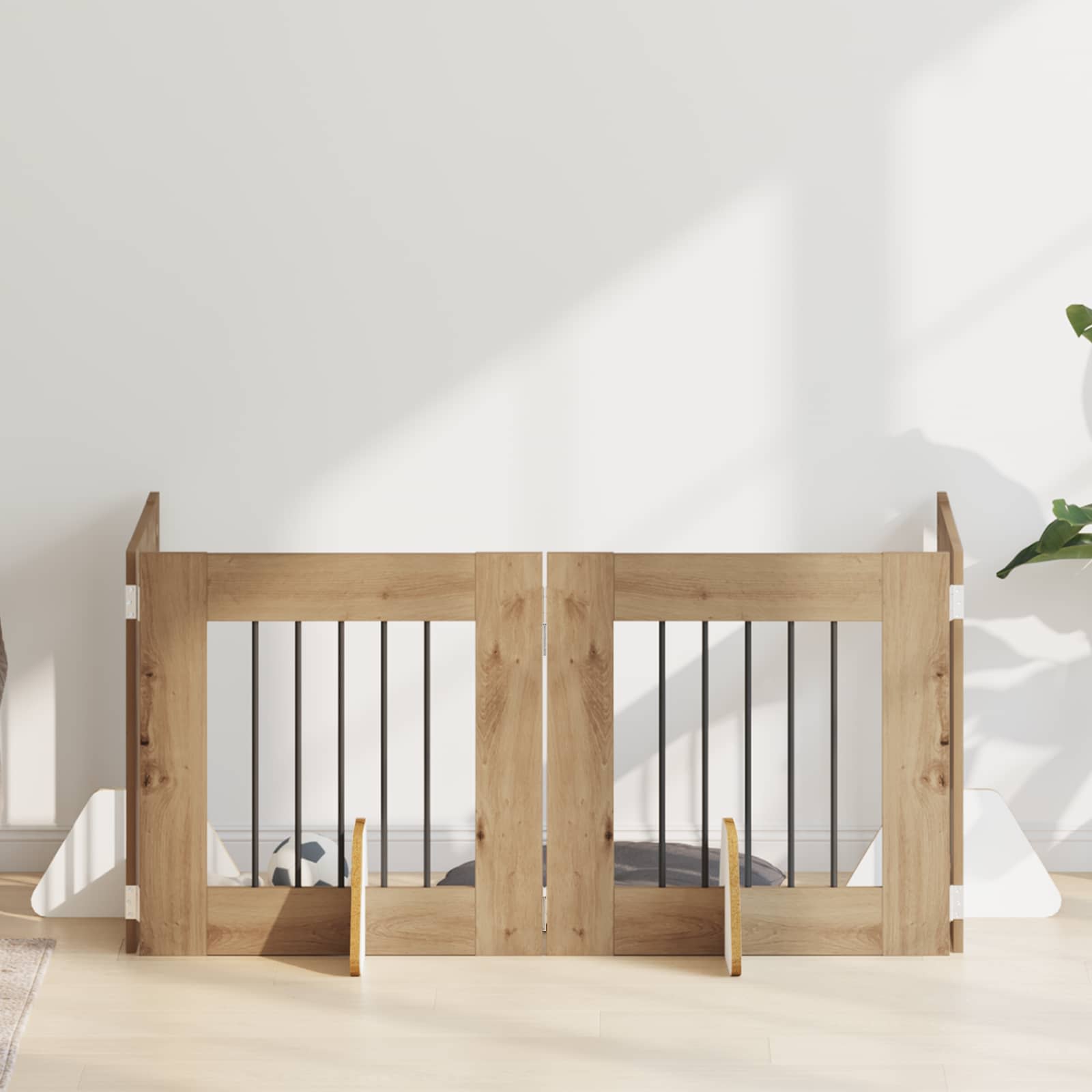 vidaXL Poartă pentru câini cu suporturi 4 pcs Stejar Artizanal