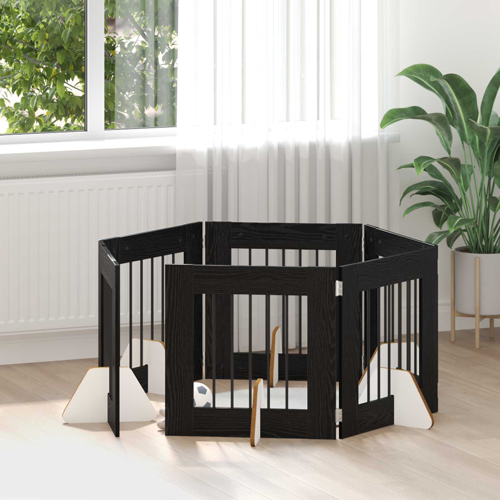 vidaXL Poartă pentru câini cu suporturi 6 pcs Stejar Negru 60 x 60 cm