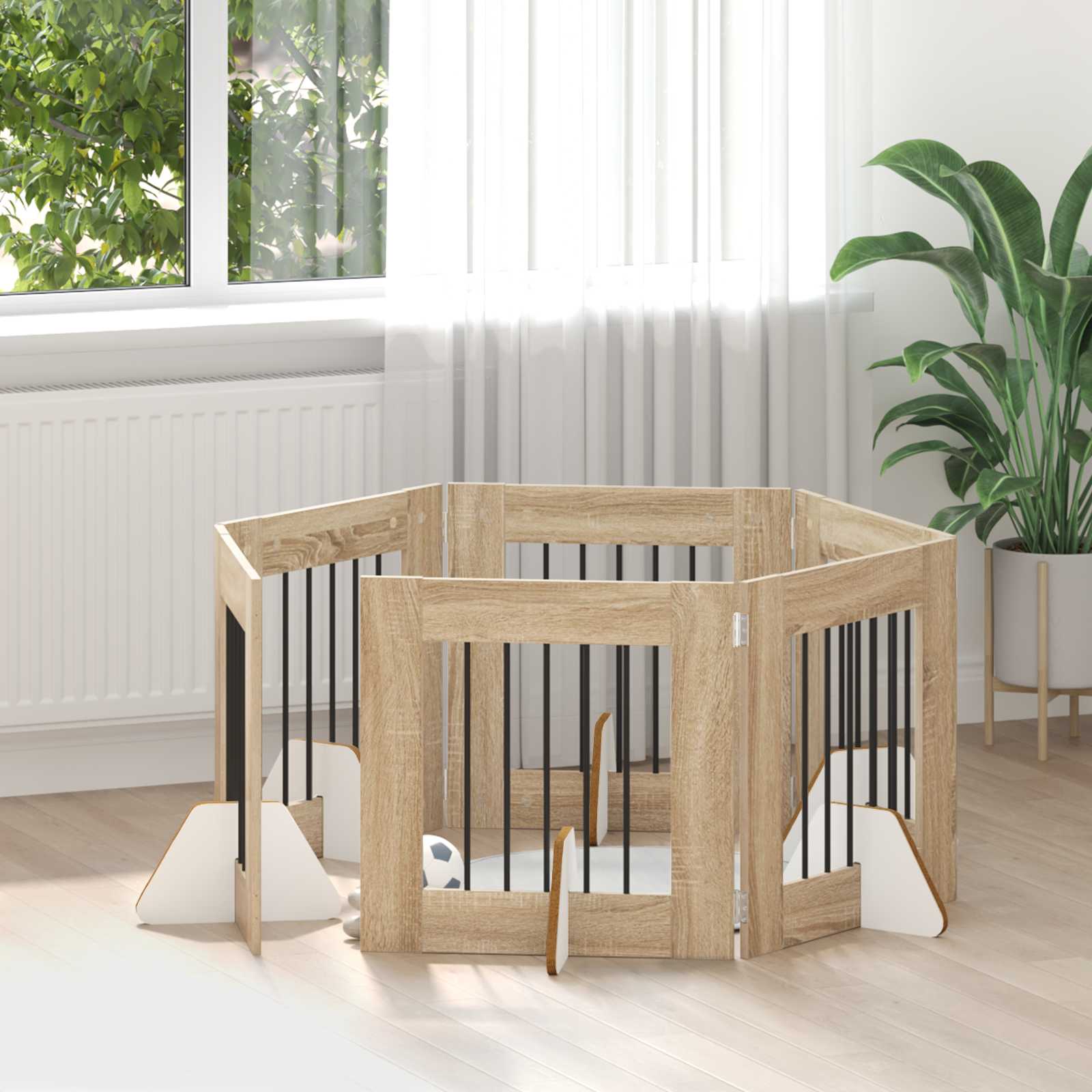 vidaXL Poartă pentru câini cu suporturi 6 pcs Stejar Sonoma 60 x 60 cm