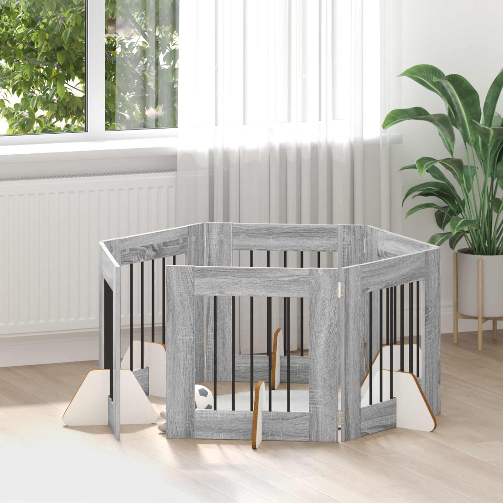 Hondenhekje met standaards 6 pcs Grijs sonoma 60 x 60 cm image 1