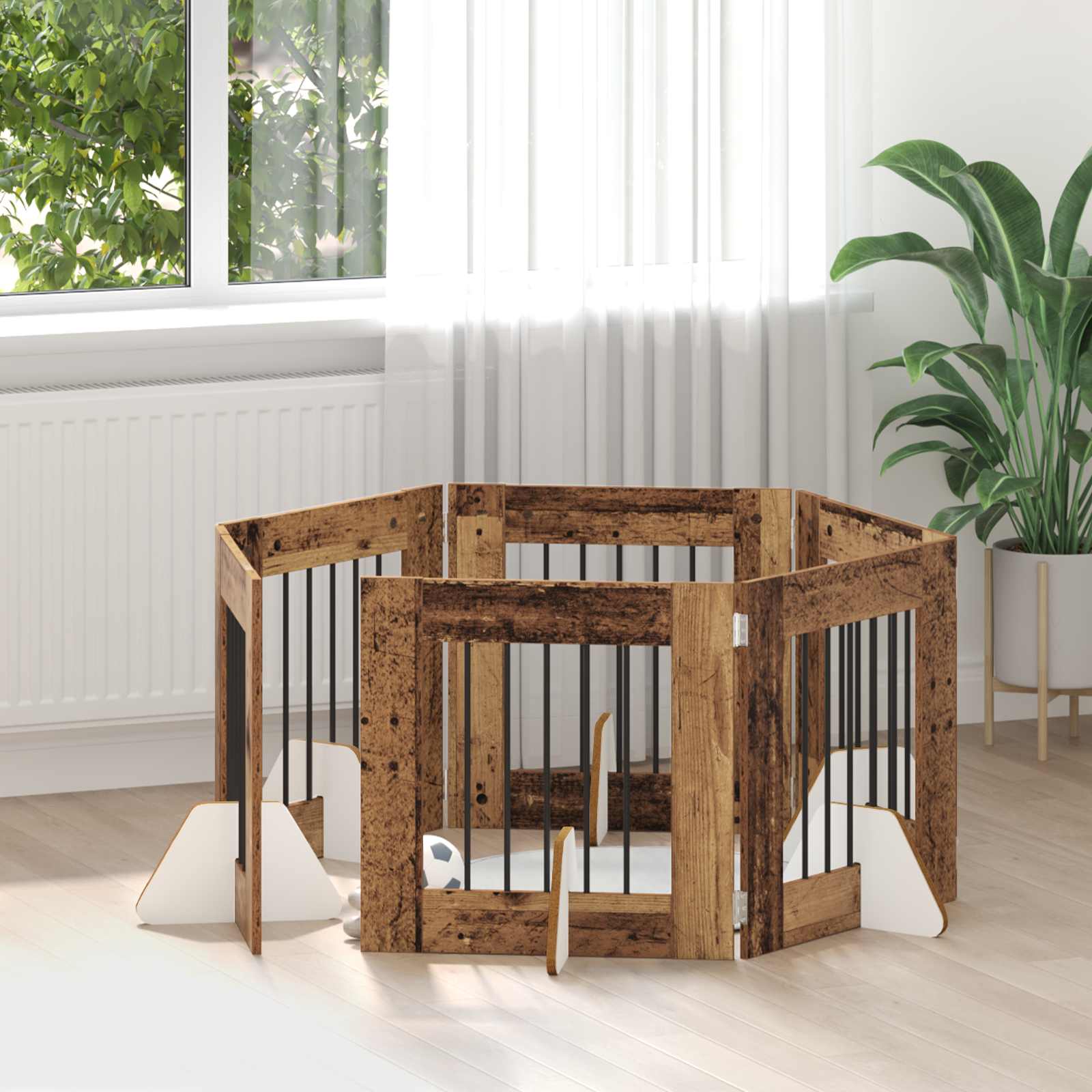 vidaXL Poartă pentru câini cu suporturi 6 pcs Lemn vechi 60 x 60 cm