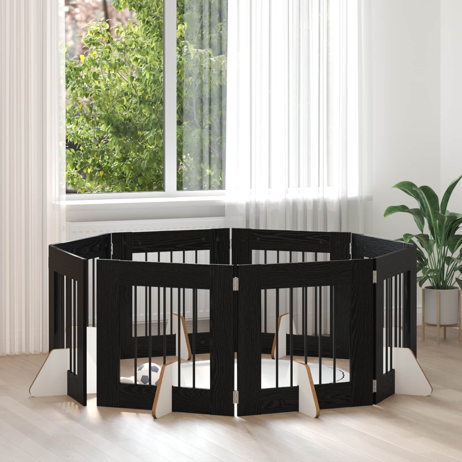 vidaXL Poartă pentru câini cu suporturi 8 pcs Stejar Negru 60 x 60 cm