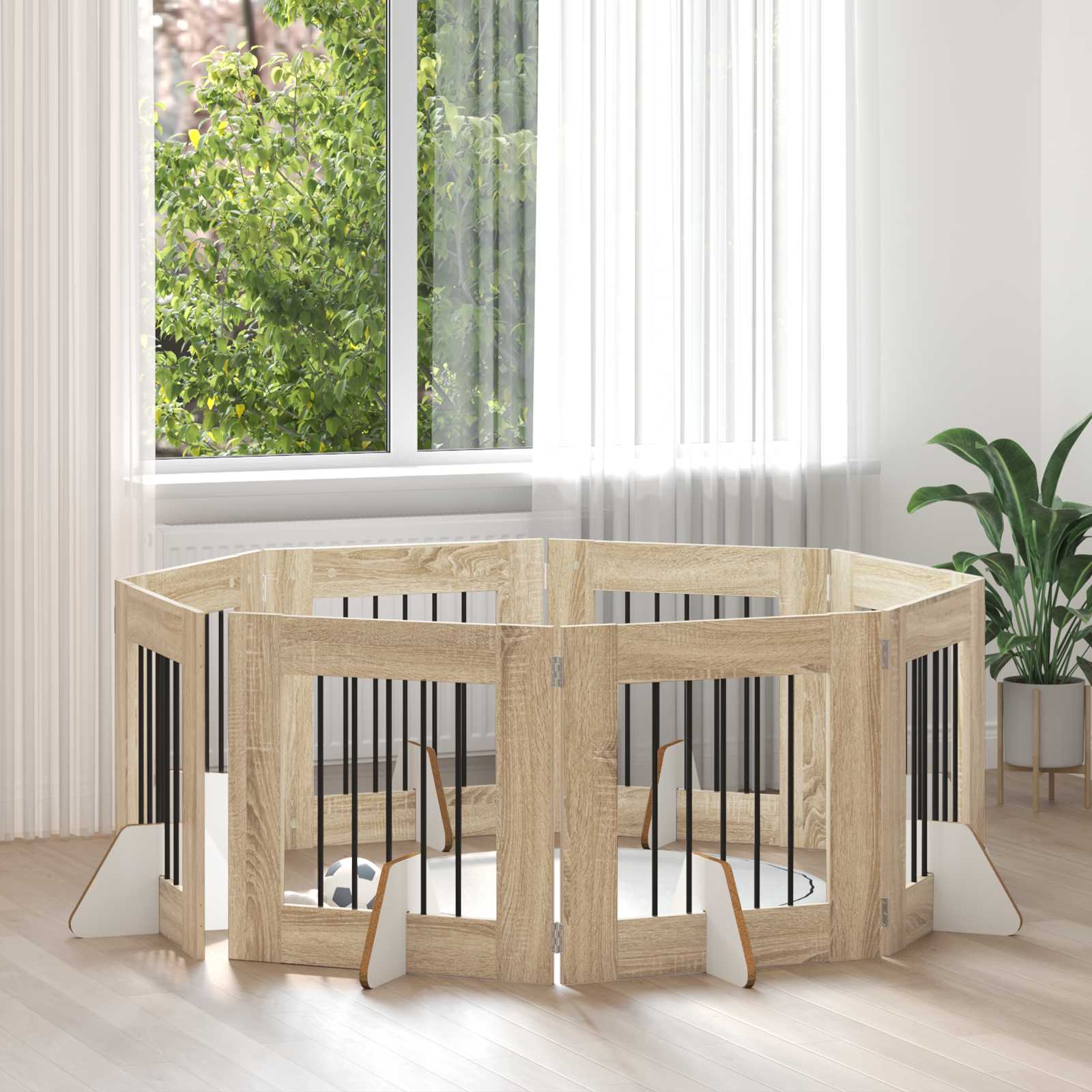 vidaXL Poartă pentru câini cu suporturi 8 pcs Stejar Sonoma 60 x 60 cm