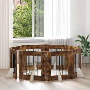 Vrata za pse z stojali 8 pcs Dimljen hrast 60 x 60 cm