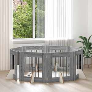 Vrata za pse z stojali 8 pcs Siva Sonoma 60 x 60 cm