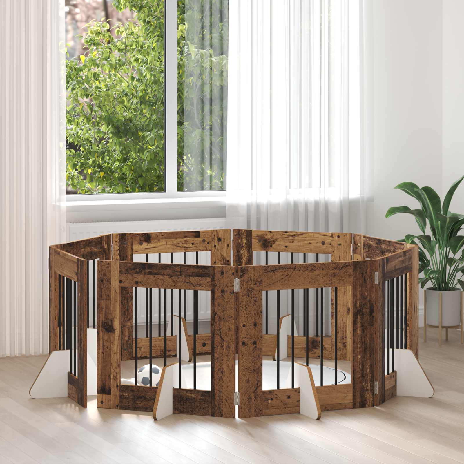 vidaXL Poartă pentru câini cu suporturi 8 pcs Lemn vechi 60 x 60 cm