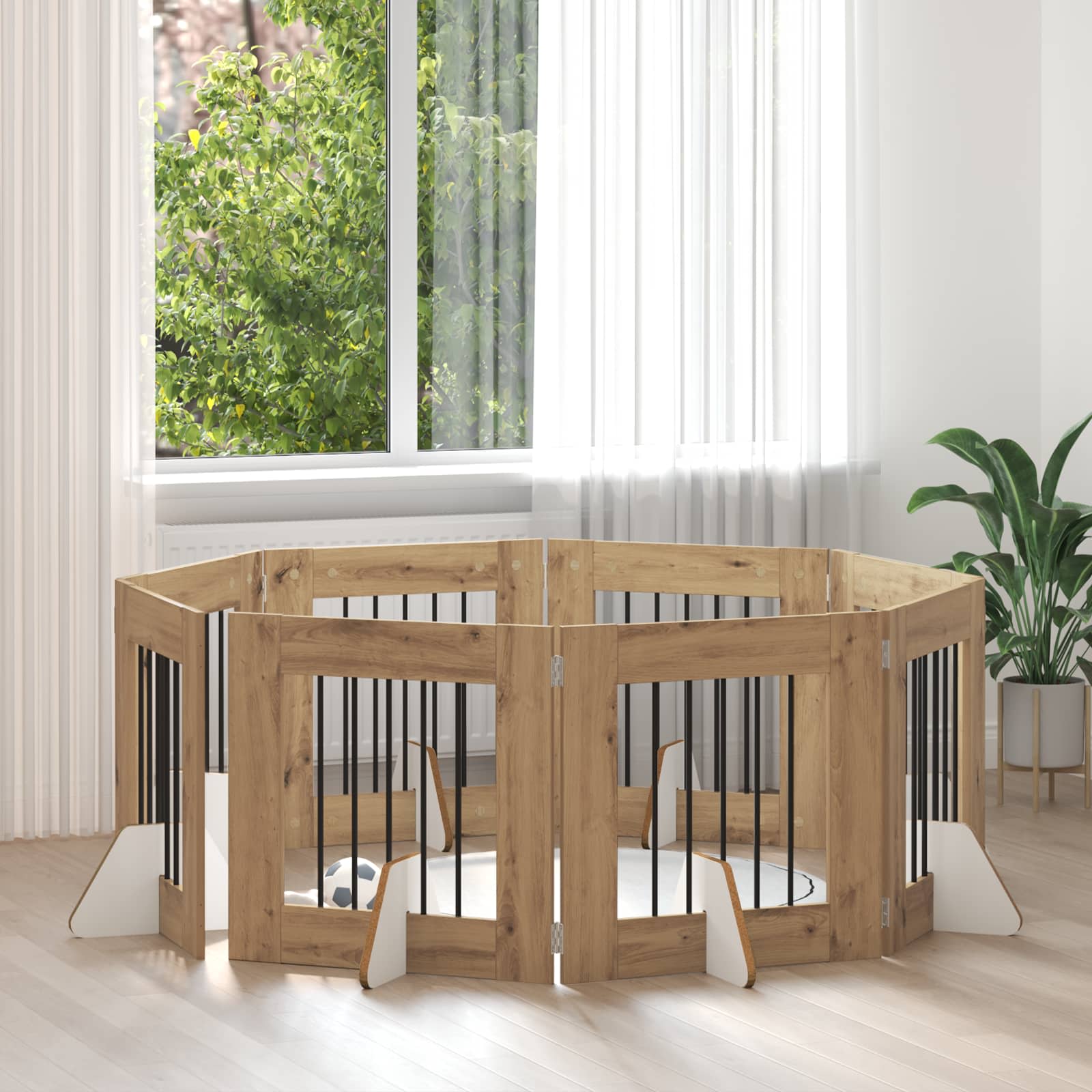 vidaXL Poartă pentru câini cu suporturi 8 pcs Stejar Artizanal