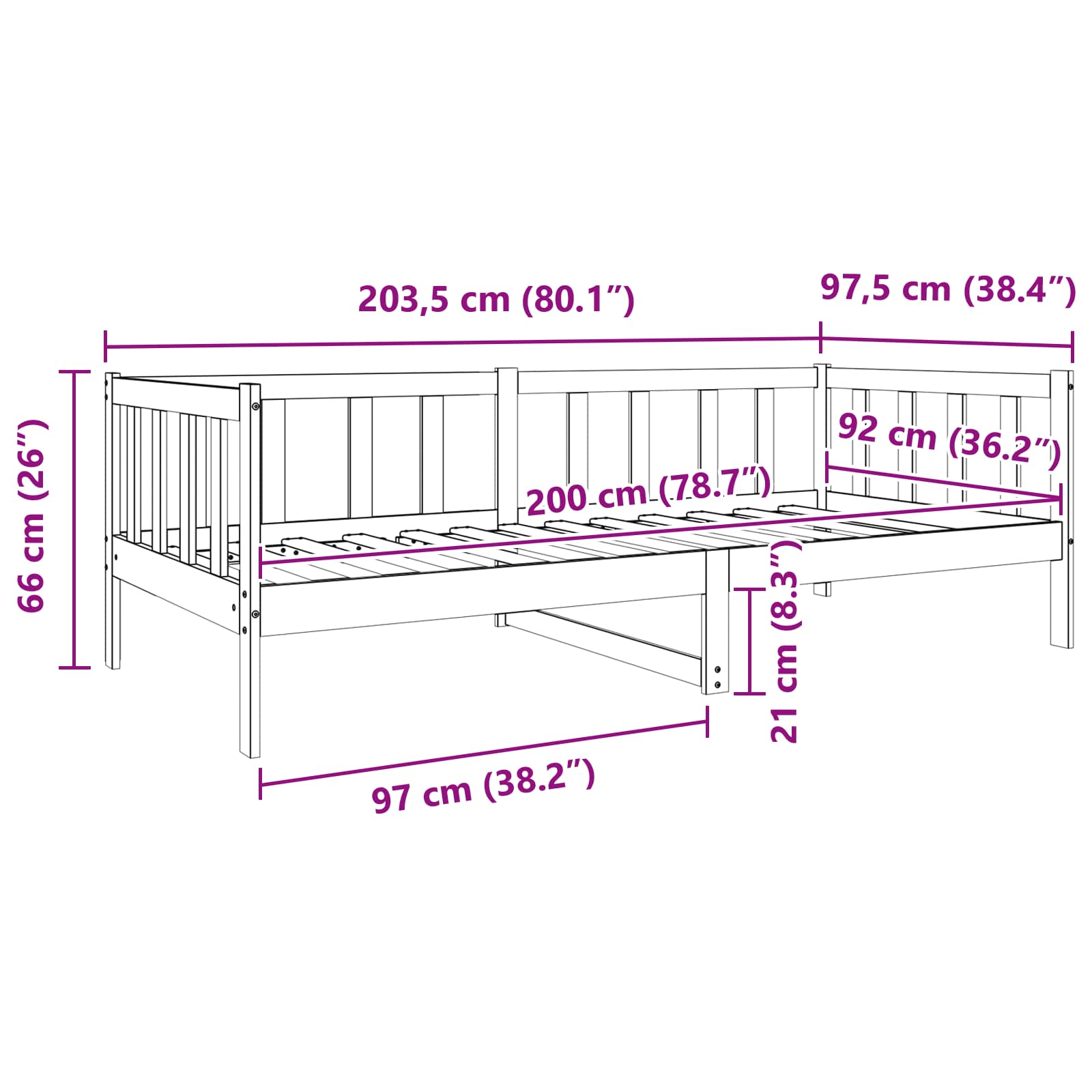 Konstrukcija postelje z vzglavjem Voskast rjav 90 x 190 cm - slika 8