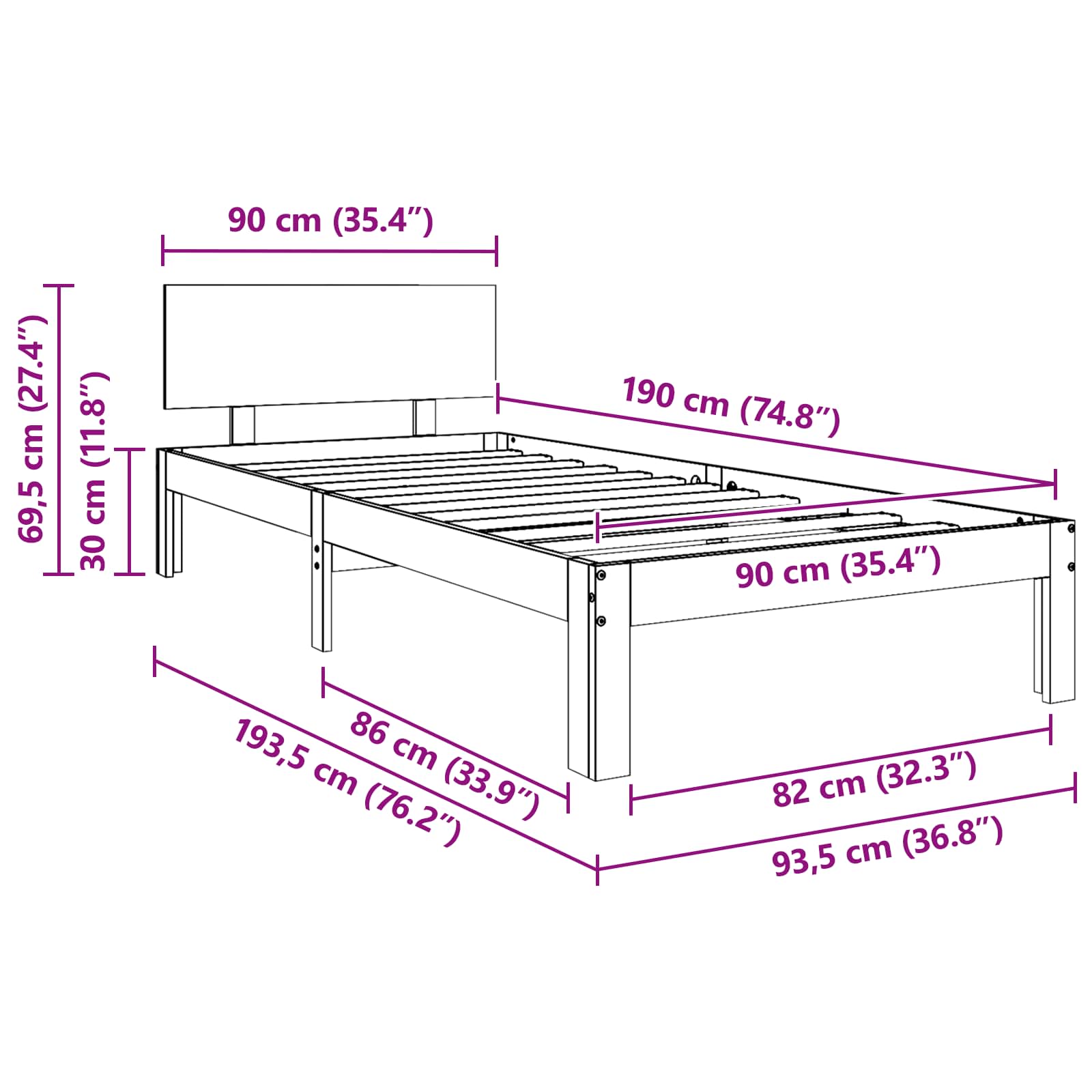 Bedframe met hoofdeinde Wasbruin 90 x 190 cm Massief grenenhout image 8