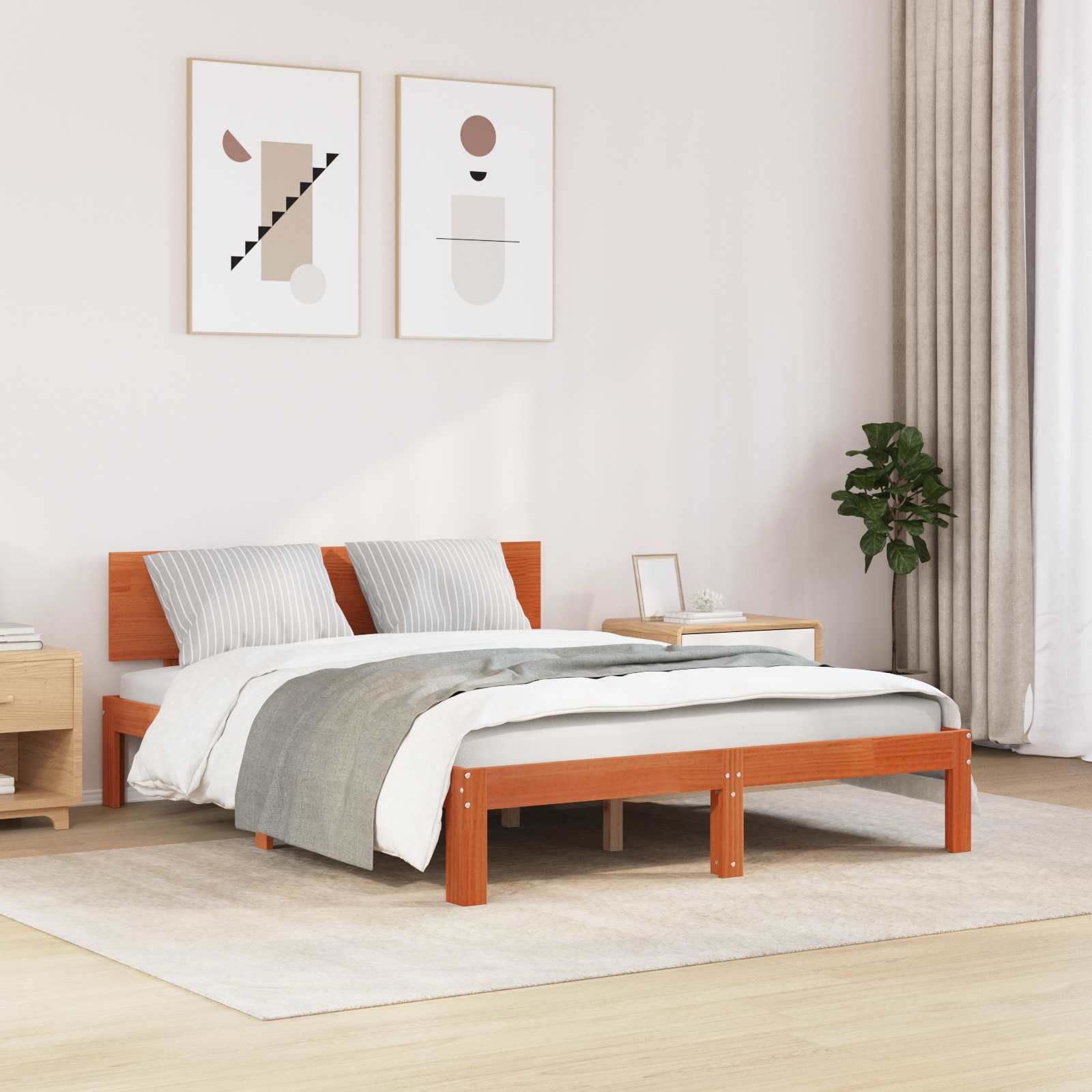 Bedframe Wasbruin 135 x 190 cm Massief grenenhout image 1