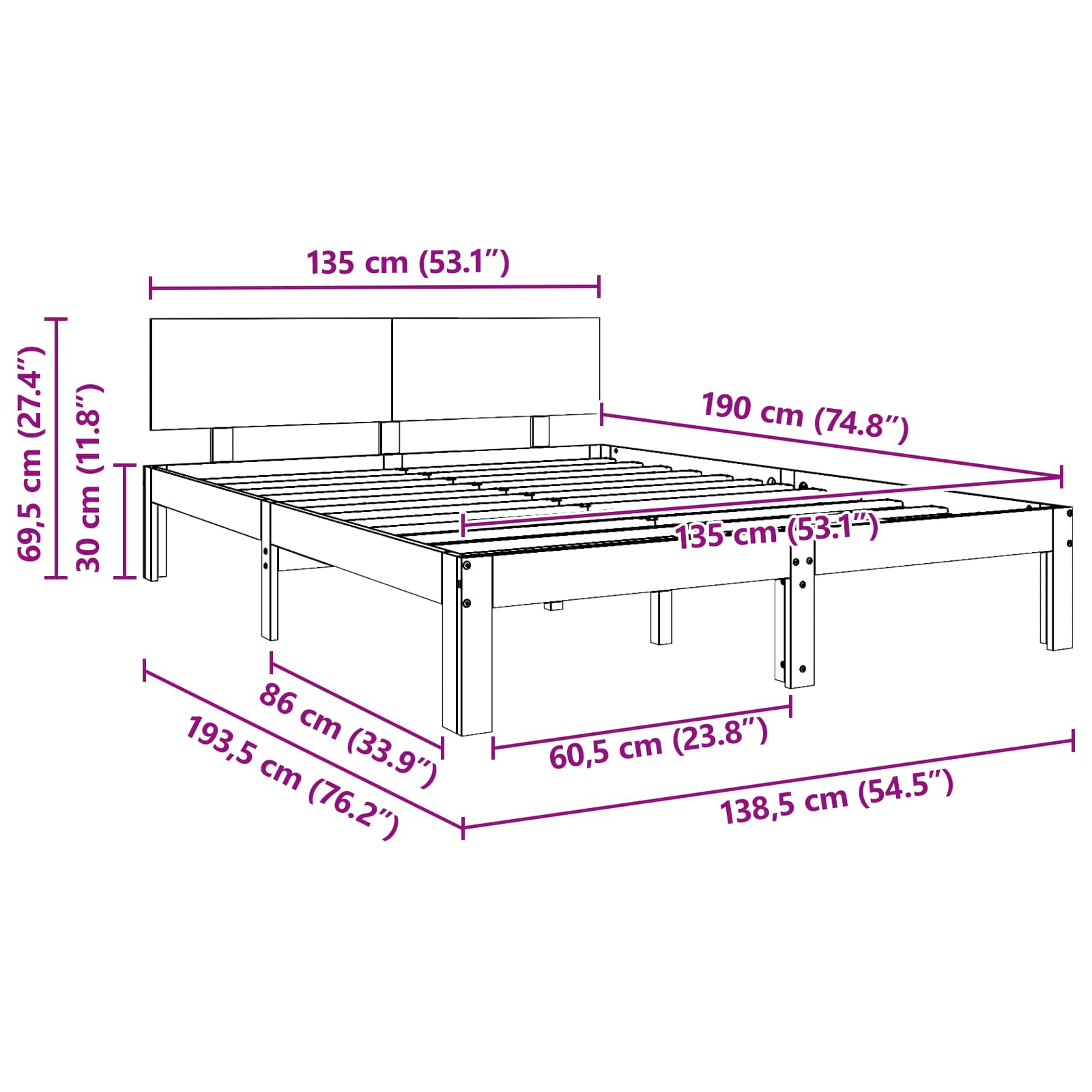 Bedframe Wasbruin 135 x 190 cm Massief grenenhout image 8