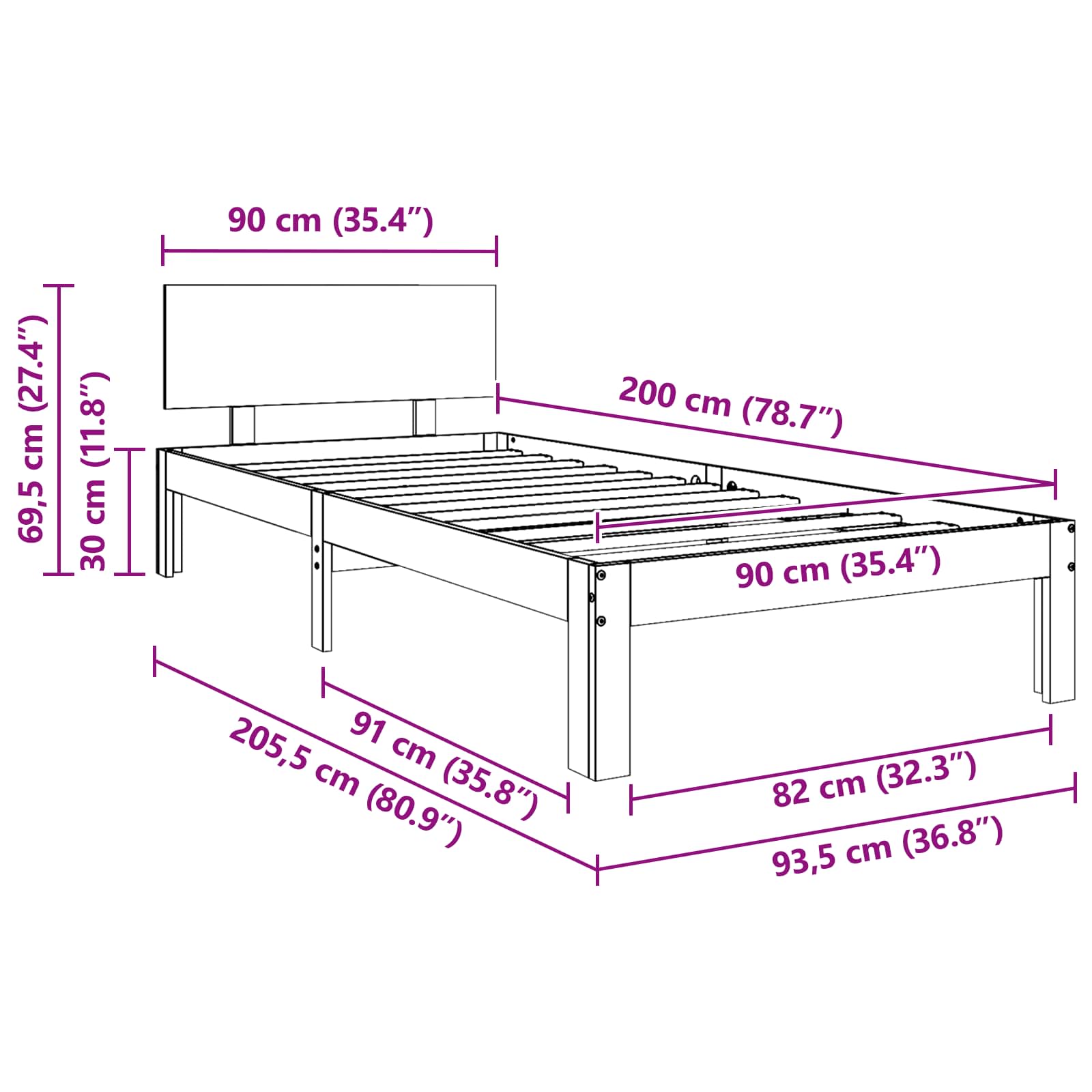 Bedframe met hoofdeinde Wasbruin 90 x 200 cm Massief grenenhout image 8