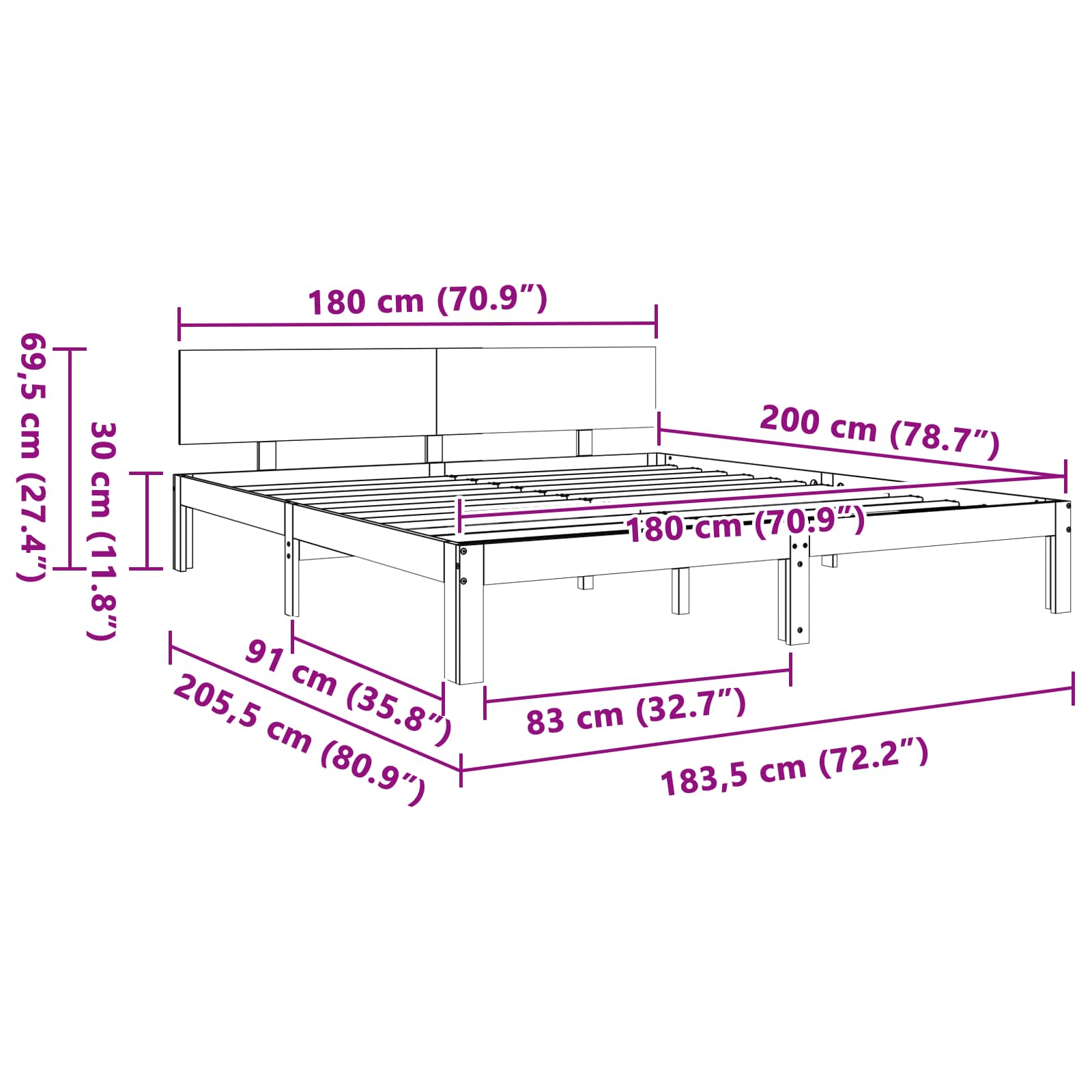 Bedframe Wasbruin 180 x 200 cm Massief grenenhout image 8