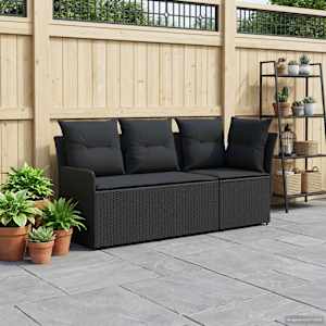 Vrtni naslonjač s kotno sedežno garnituro 2 Kos Črna PE ratan