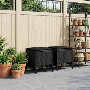 Vrtnarski puf z blazino 2 Kos Črna 38 x 38 x 45 cm PE ratan