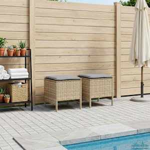 Vrtnarski puf 2 Kos Bež in svetlo siva 38 x 38 x 45 cm PE ratan