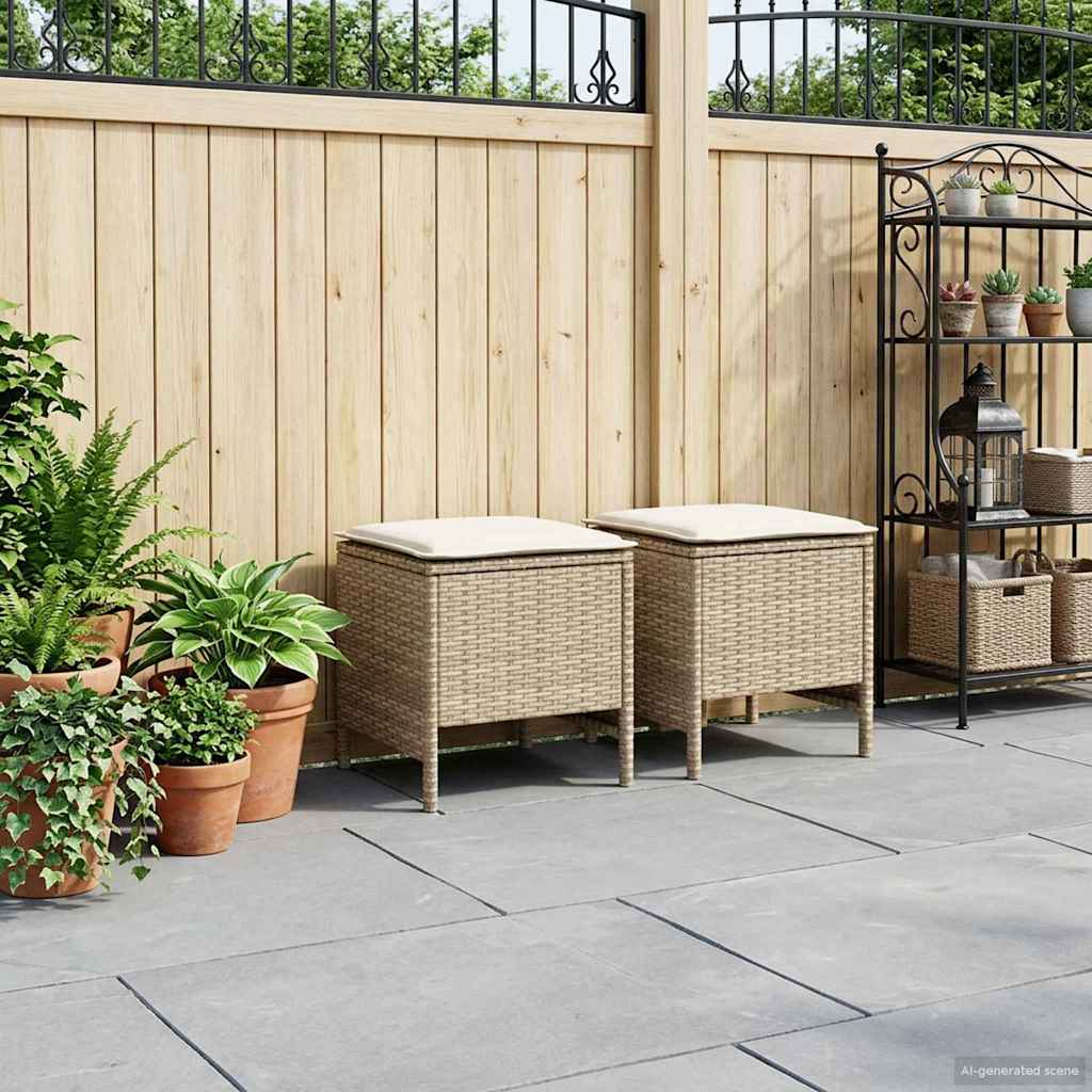 vidaXL 2 stk. Havepuf PE Rattan Beige og creme