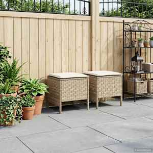 Vrtnarski puf 2 Kos Bež in smetanova 38 x 38 x 45 cm PE ratan