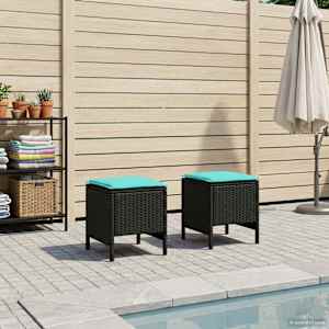 Vrtnarski puf 2 Kos Črna in turkizna 38 x 38 x 45 cm PE ratan
