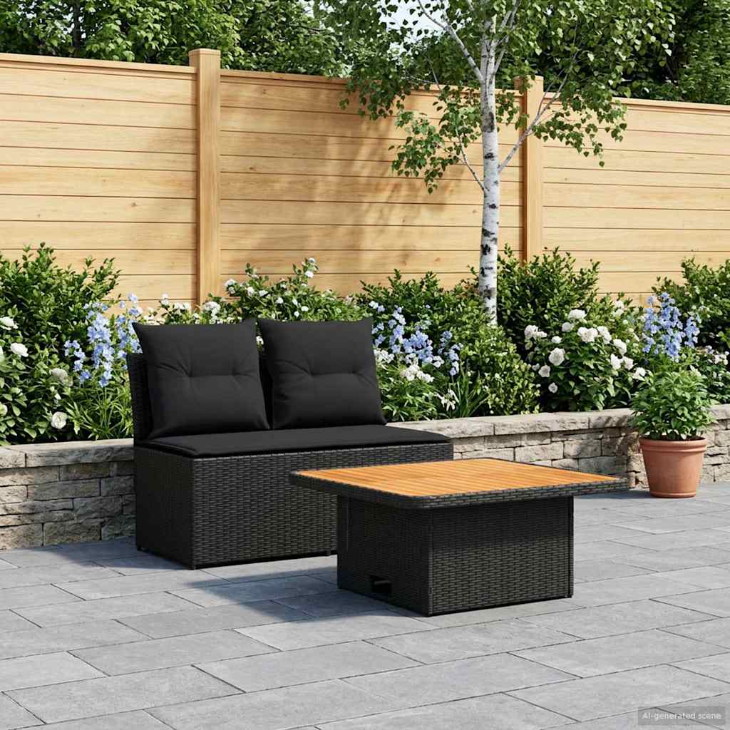 vidaXL 2 Stk Havemøbel Midtersofa Med Løftbart Bord polyrattan Sort