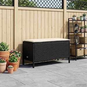 Vrtnarski puf z blazino Črna in krem 80 x 38 x 45 cm PE ratan