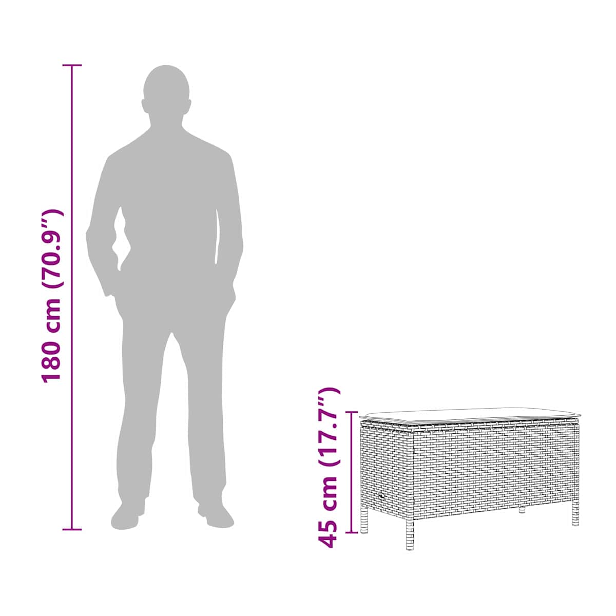 Havepuf med pude 80 x 38 x 42 cm PE Rattan - Billede 10