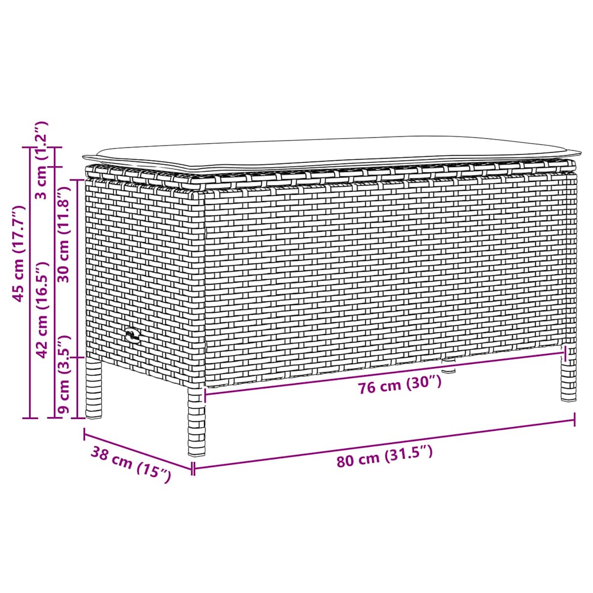 Havepuf med pude 80 x 38 x 42 cm PE Rattan - Billede 9