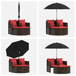Zahradní sofa Hnědá a červená 168 x 168 x 180 cm polyratan - obrázek 11