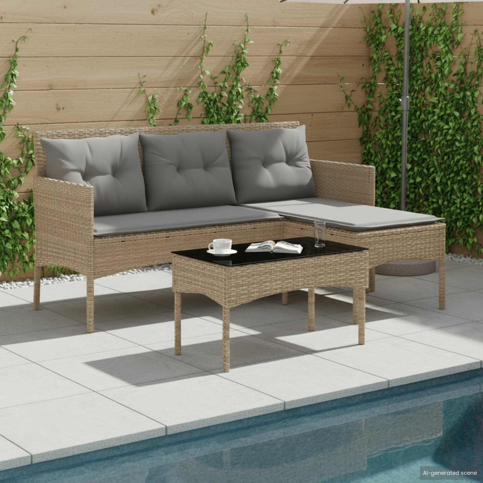 Tuinbankenset met kussen 2 pcs poly rattan