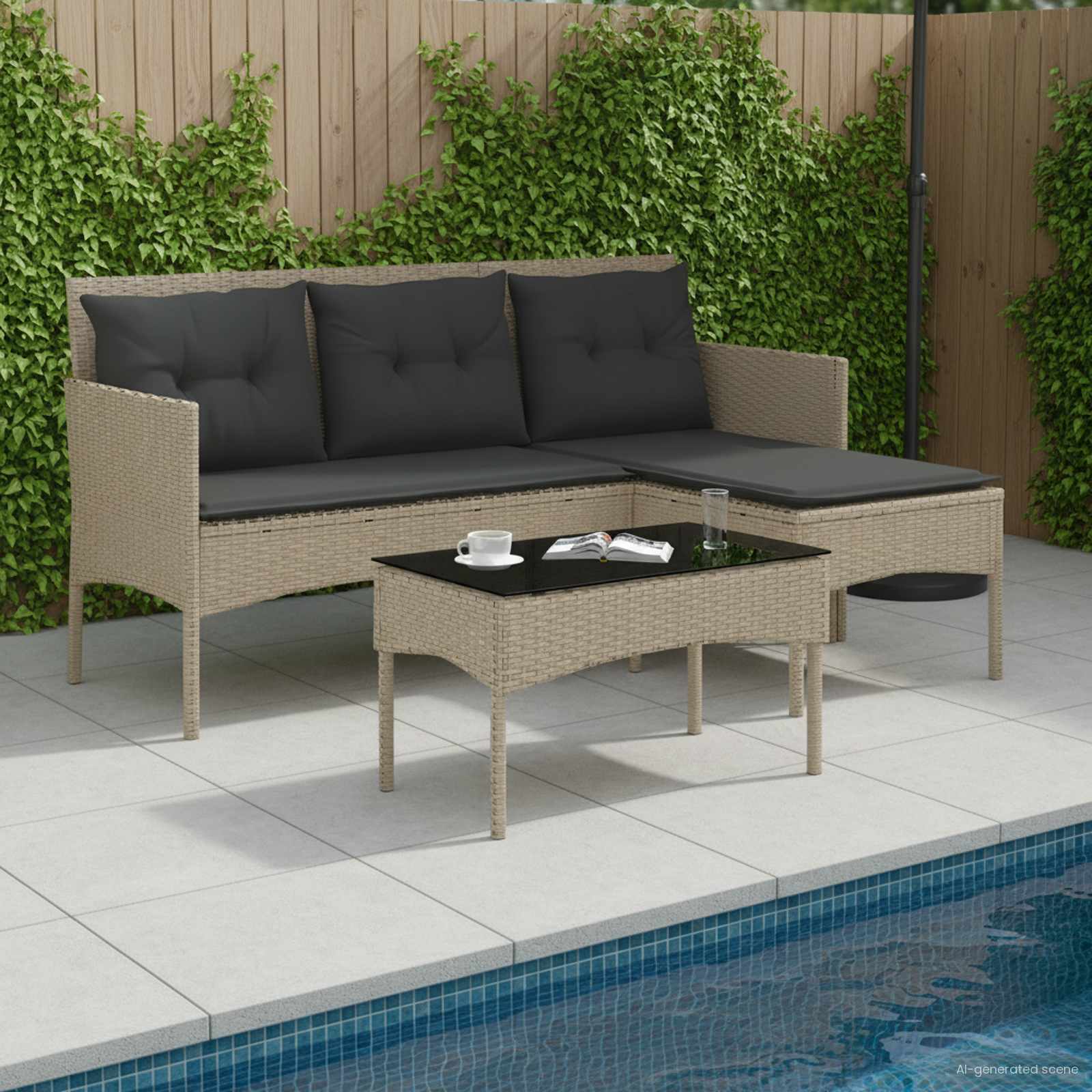 vidaXL Set de canapele pentru grădină cu pernă 2 pcs poliratan