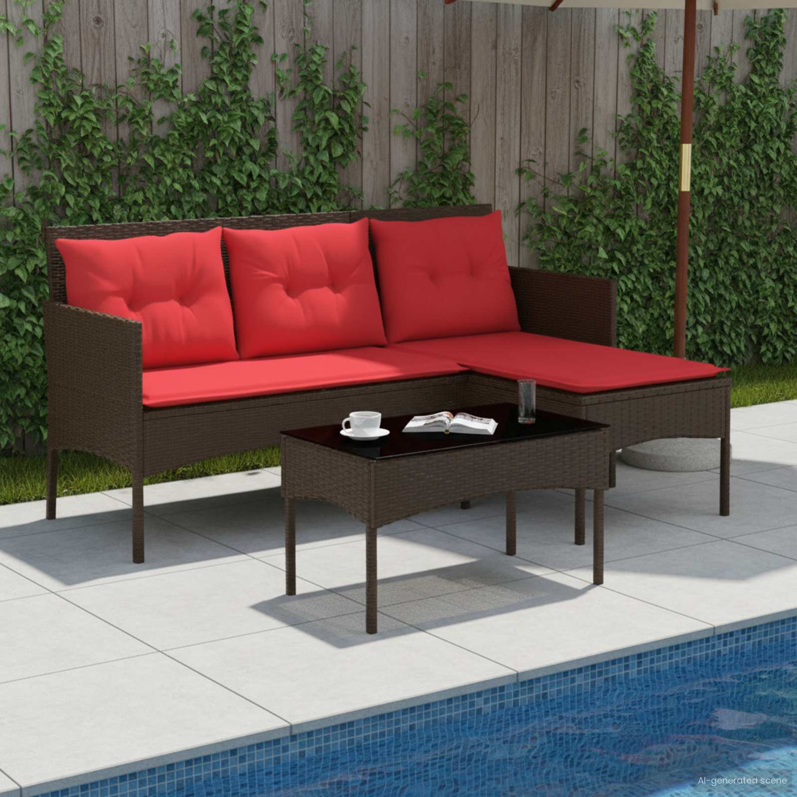 vidaXL Gartensofa-set mit Kissen 2 pcs Braun und Rot Poly-Rattan