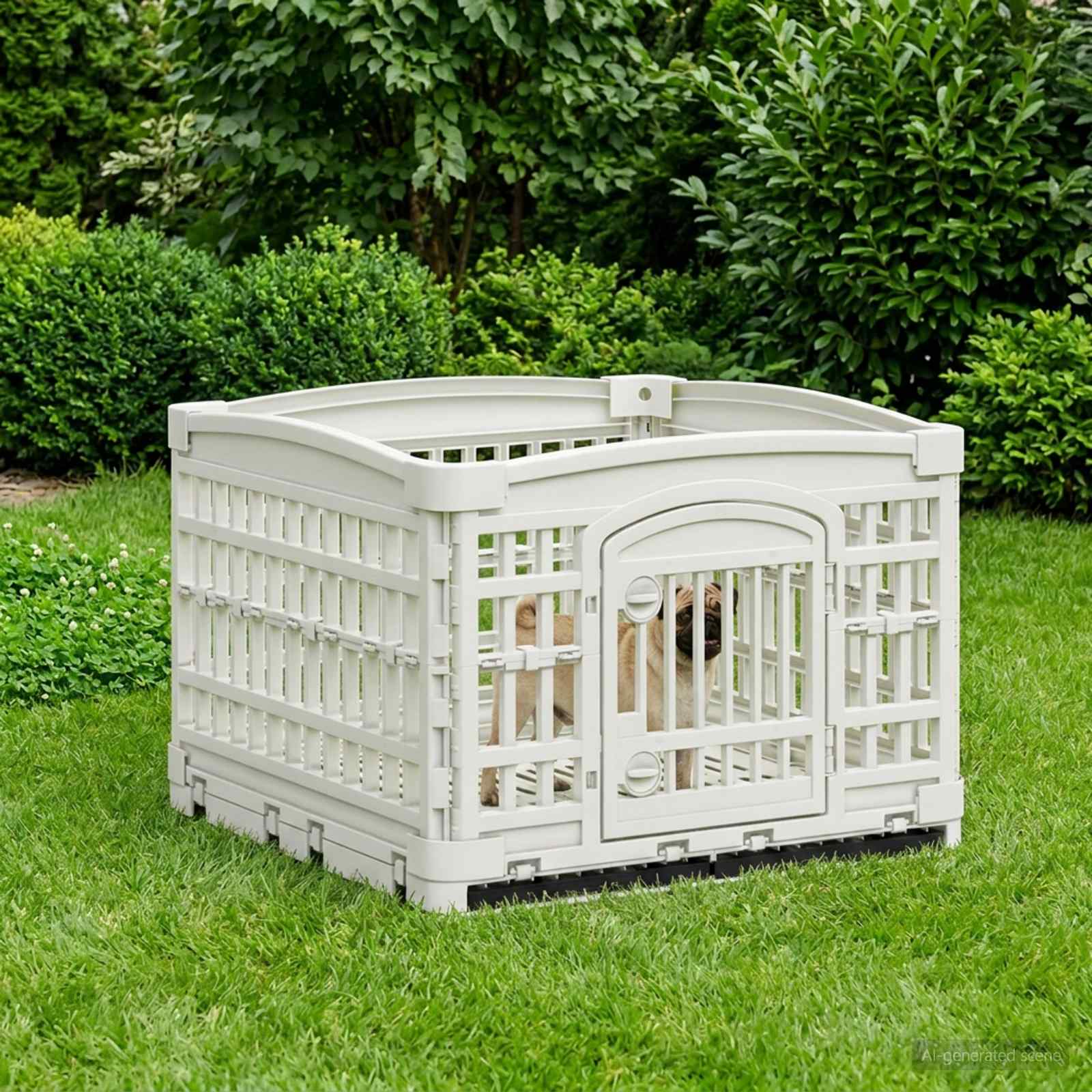4 Paneel Hond Speelhekje 122 x 106,5 x 82 cm Kunststof Wit image 3