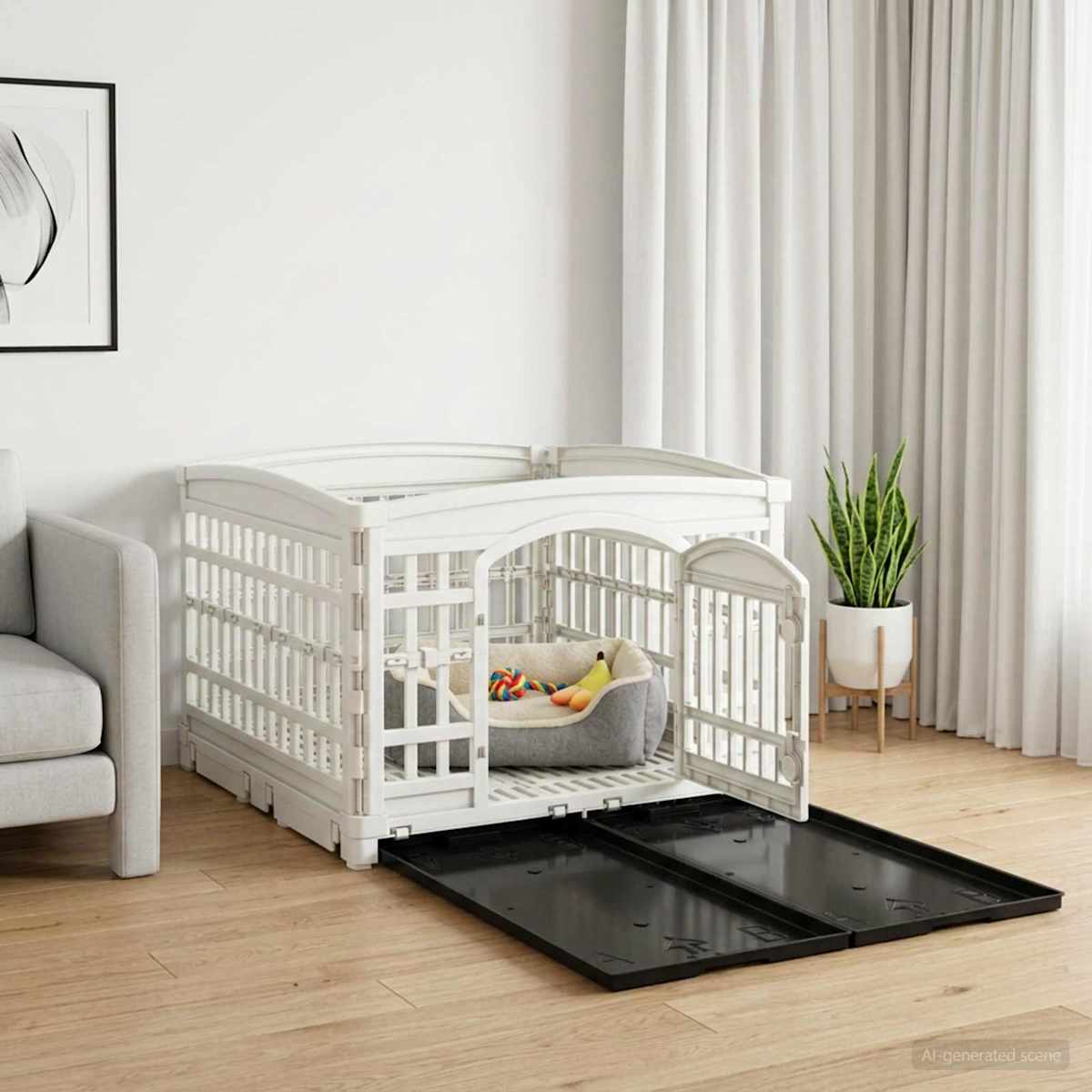 4-panelers hunde legegrind Plastik Hvid